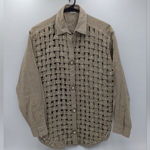 Yak Magik Cotton Studded Basket Weave Shirt Boho Western Embellished Jacket M